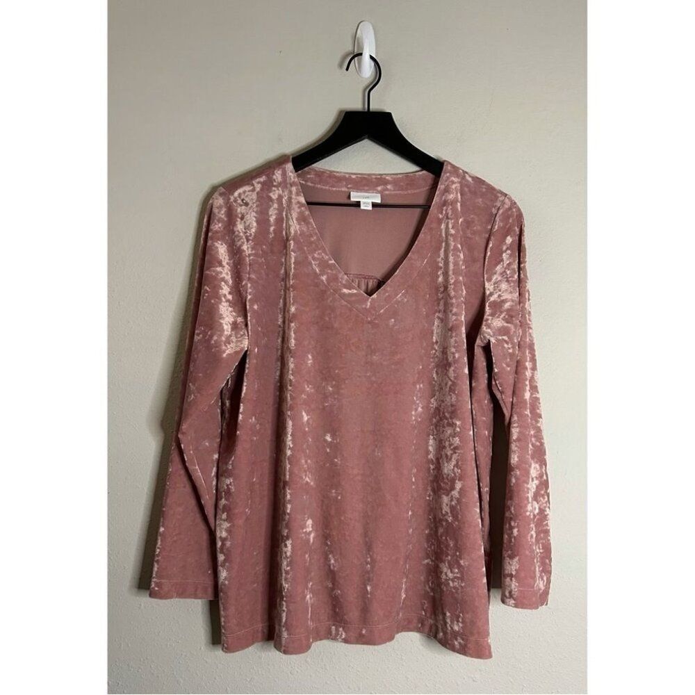 J. Jill Dusty Pink Velour V Neck Long Sleeve Size L Petite